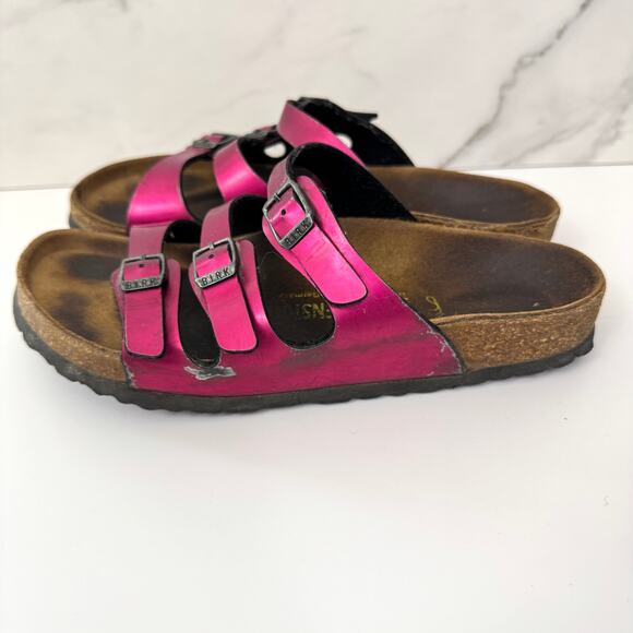 Birkenstock Women Florida Sandal Size 7 Birko Flor Metallic Strappy Pink Fuchsia - Picture 4 of 12